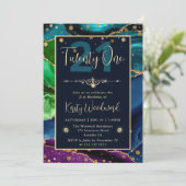 Elegante Peacock Glitzer Agate Birthday Party Einladung (Stehend Vorderseite)