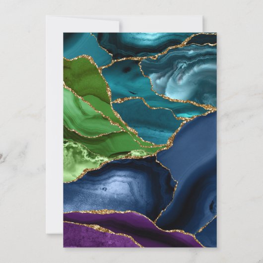 Elegante Peacock Glitzer Agate Birthday Party Einladung (Rückseite)