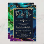 Elegante Peacock Glitzer Agate Birthday Party Einladung (Vorne/Hinten)