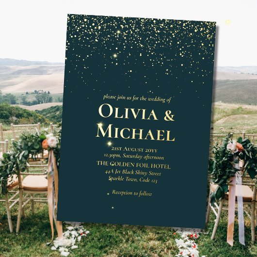 Elegante Peacock Green Blue Gold Hochzeit Folieneinladung