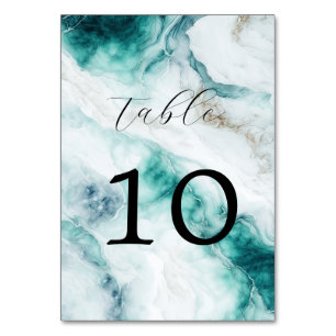 Elegante Peacock Green Marble Wedding Tischnummer