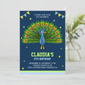 Elegante Peacock Kindergeburtstag Party Einladung (Stehend Vorderseite)