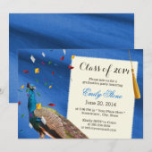 Elegante Peacock Royal Blue Graduation Party Einladung (Vorne/Hinten)