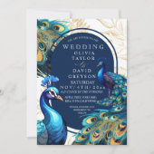 Elegante Peacocks Gold Feathers Flora Wedding Einladung (Vorderseite)