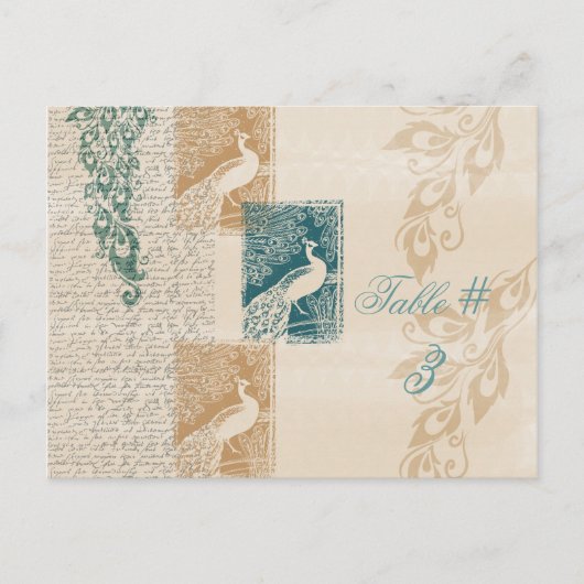 Elegante Peacocks-Tischnummer Postkarte (Vorderseite)
