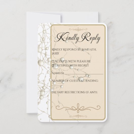 Elegante Pearl Gold Script Hochzeit Romantische Pe RSVP Karte (Vorderseite)