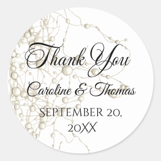 Elegante Pearl Gold Script Hochzeit Romantische Pe Runder Aufkleber (Vorderseite)