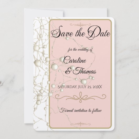 Elegante Pearl Gold Script Hochzeit Romantische Pe Save The Date (Vorderseite)