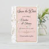 Elegante Pearl Gold Script Hochzeit Romantische Pe Save The Date (Stehend Vorderseite)