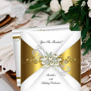 Elegante Pearl Gold Silver Diamond Geburtstagspart Einladung
