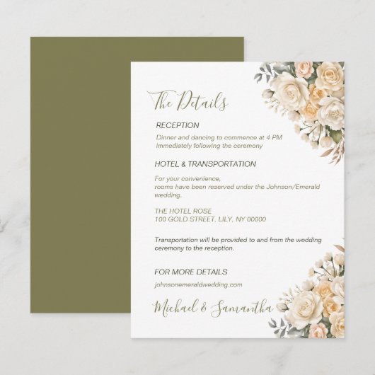 Elegante Pearl White und Elvory Rose Wedding Begleitkarte (Vorne/Hinten)