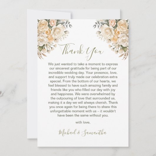 Elegante Pearl White und Elvory Rose Wedding Dankeskarte (Vorderseite)