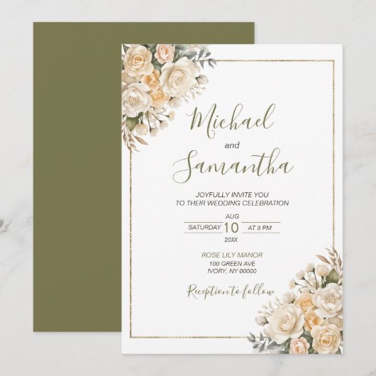 Elegante Pearl White und Elvory Rose Wedding Einladung (Vorne/Hinten)