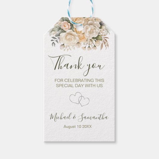 Elegante Pearl White und Elvory Rose Wedding Geschenkanhänger (Vorderseite)