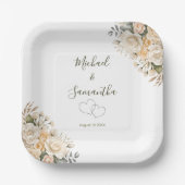 Elegante Pearl White und Elvory Rose Wedding Pappteller (Vorderseite)