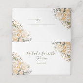 Elegante Pearl White und Elvory Rose Wedding Platzkarte (Außenseite Aufgefaltet)
