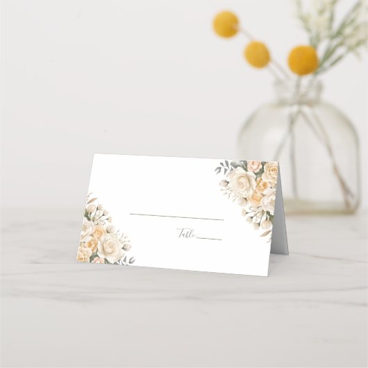 Elegante Pearl White und Elvory Rose Wedding Platzkarte (Rückseite)