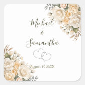 Elegante Pearl White und Elvory Rose Wedding Quadratischer Aufkleber (Vorderseite)