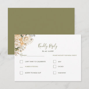Elegante Pearl White und Elvory Rose Wedding RSVP Karte