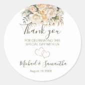 Elegante Pearl White und Elvory Rose Wedding Runder Aufkleber (Vorderseite)