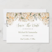 Elegante Pearl White und Elvory Rose Wedding Save The Date (Vorderseite)
