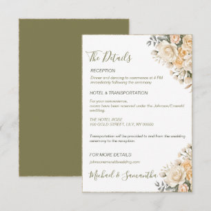Elegante Pearlweiße und Elfenbeinrote Hochzeitrose Begleitkarte