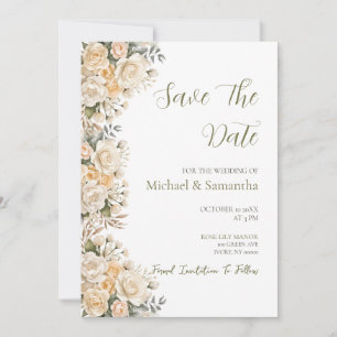 Elegante Pearlweiße und Elfenbeinrote Hochzeitrose Save The Date