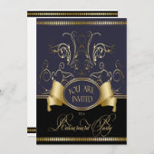 Elegante Pensionierung Party Einladung in Blue Bla (Vorne/Hinten)