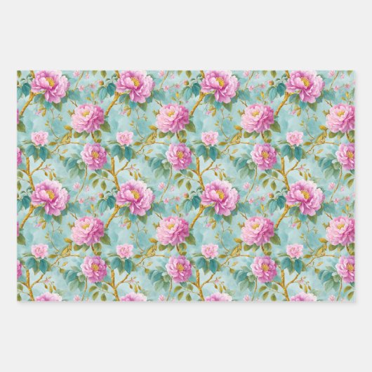 Elegante Peonies Blumengeschenk Geschenkpapier Set (Vorderseite)