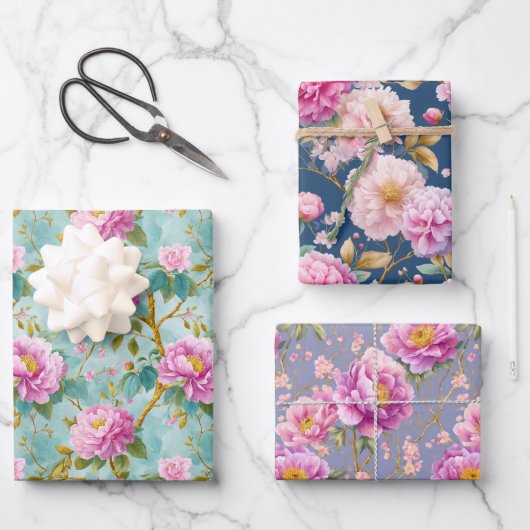 Elegante Peonies Blumengeschenk Geschenkpapier Set (Vorderseite)