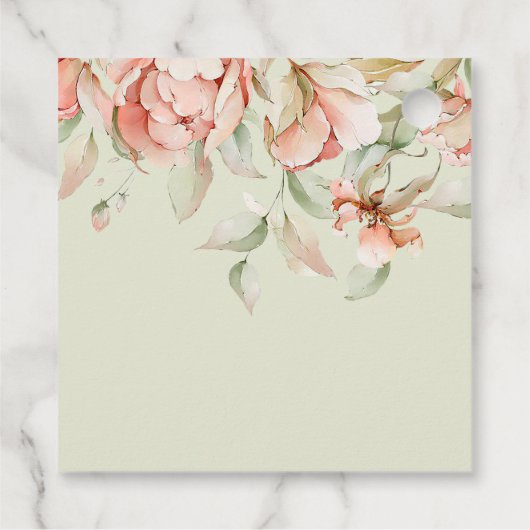 Elegante Peonies Blumengrün Babydusche Geschenkanhänger (Rückseite)