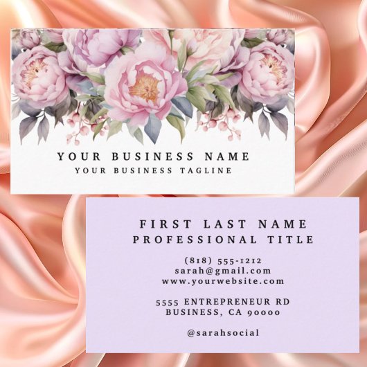 Elegante Peonies Business Card Visitenkarte