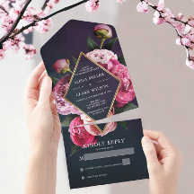 Elegante Peonies Gold Frame Moderne Hochzeit