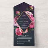 Elegante Peonies Gold Frame Moderne Hochzeit All In One Einladung (Innen Boden)