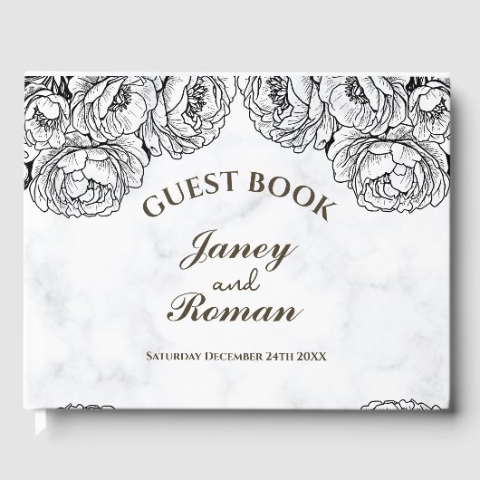 Elegante Peonies Moderne und minimalistische Hochz Gästebuch (Vorderseite)