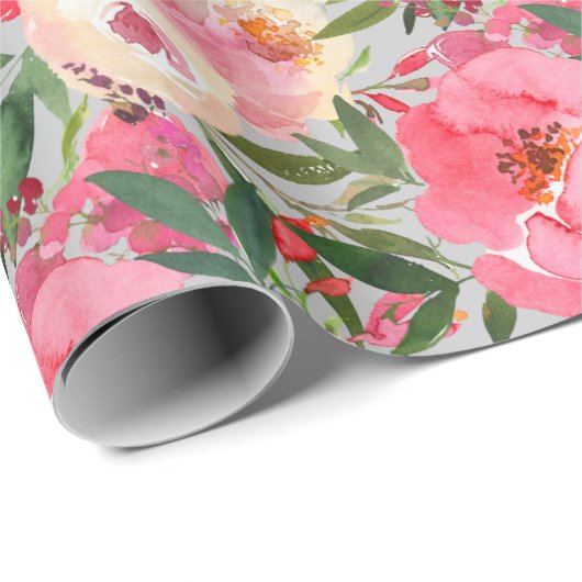 Elegante Peonies on Gray Geschenkpapier (Rolleneckpunkt)