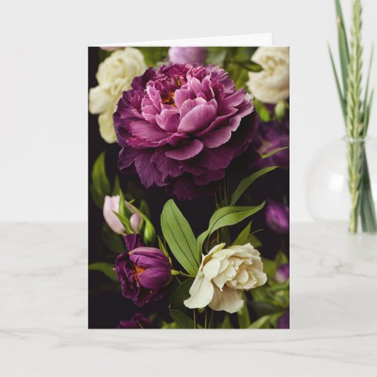 Elegante Peonies & Rose Faltkarte Dankeskarte (Vorderseite)