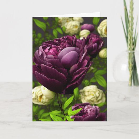 Elegante Peonies & Rose Faltkarte Dankeskarte (Vorderseite)
