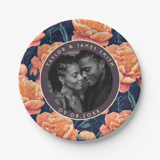 Elegante Peonies-Teller für Engagement-Partei Pappteller (Vorderseite)