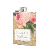 Elegante Peonies und Gold Glitzer Bridesmaid Flask Flachmann (Links)