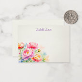 Elegante Peonies Watercolor Floral Note Card Mitteilungskarte (Vorderseite/Rückseite Beispiel)
