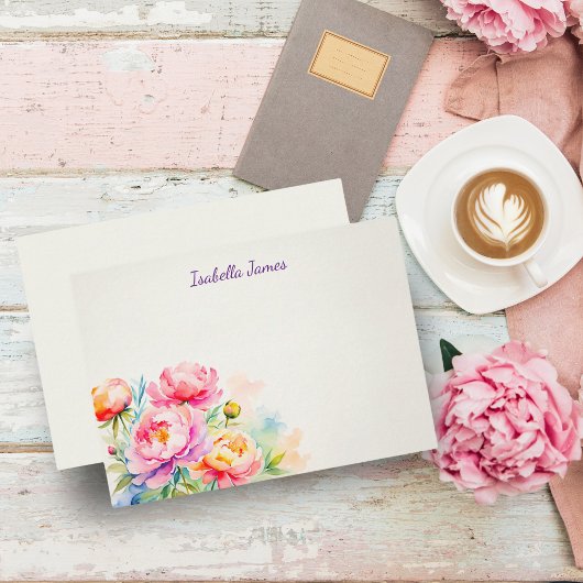 Elegante Peonies Watercolor Floral Note Card Mitteilungskarte