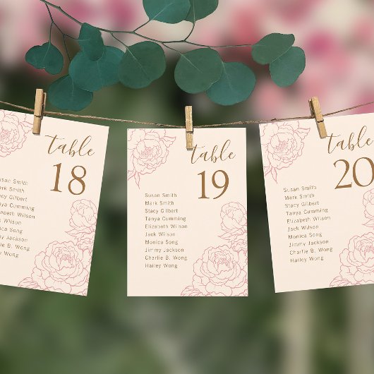 Elegante Peonies Wedding Seating Chart Card Karte