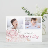 Elegante Peony Blume Erster Muttertag 2 Fotos Karte (Stehend Vorderseite)