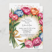 Elegante Peony Bouquet Wedding Celebration Einladung (Vorne/Hinten)