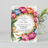 Elegante Peony Bouquet Wedding Celebration Folieneinladung (Stehend vorne)