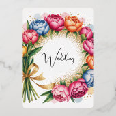 Elegante Peony Bouquet Wedding Celebration Folieneinladung (Rückseite)