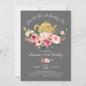 Elegante Peony Floral Birthday Tea Einladung (Vorderseite)