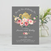 Elegante Peony Floral Birthday Tea Einladung (Stehend Vorderseite)