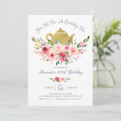 Elegante Peony Floral Birthday Tea Einladung (Stehend Vorderseite)